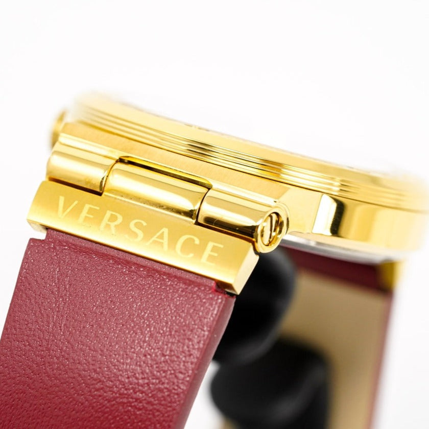  Shop Authentic Versace Greca Silver Dial Red Leather Strap Watch for Women - VEVH00420 - Luxxuri