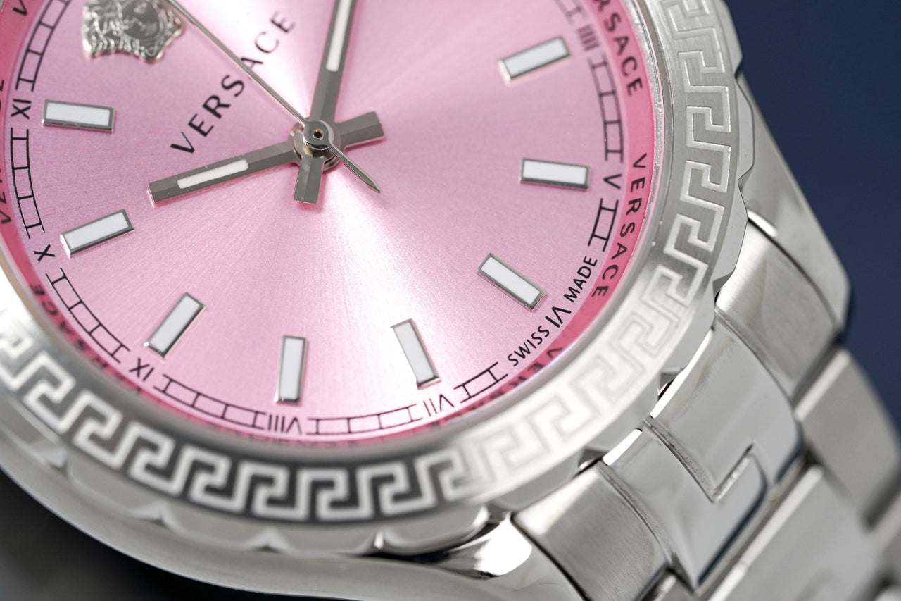  Shop Authentic Versace Hellenyium Pink Dial Silver Steel Strap Watch for Women - V12010015 - Luxxuri