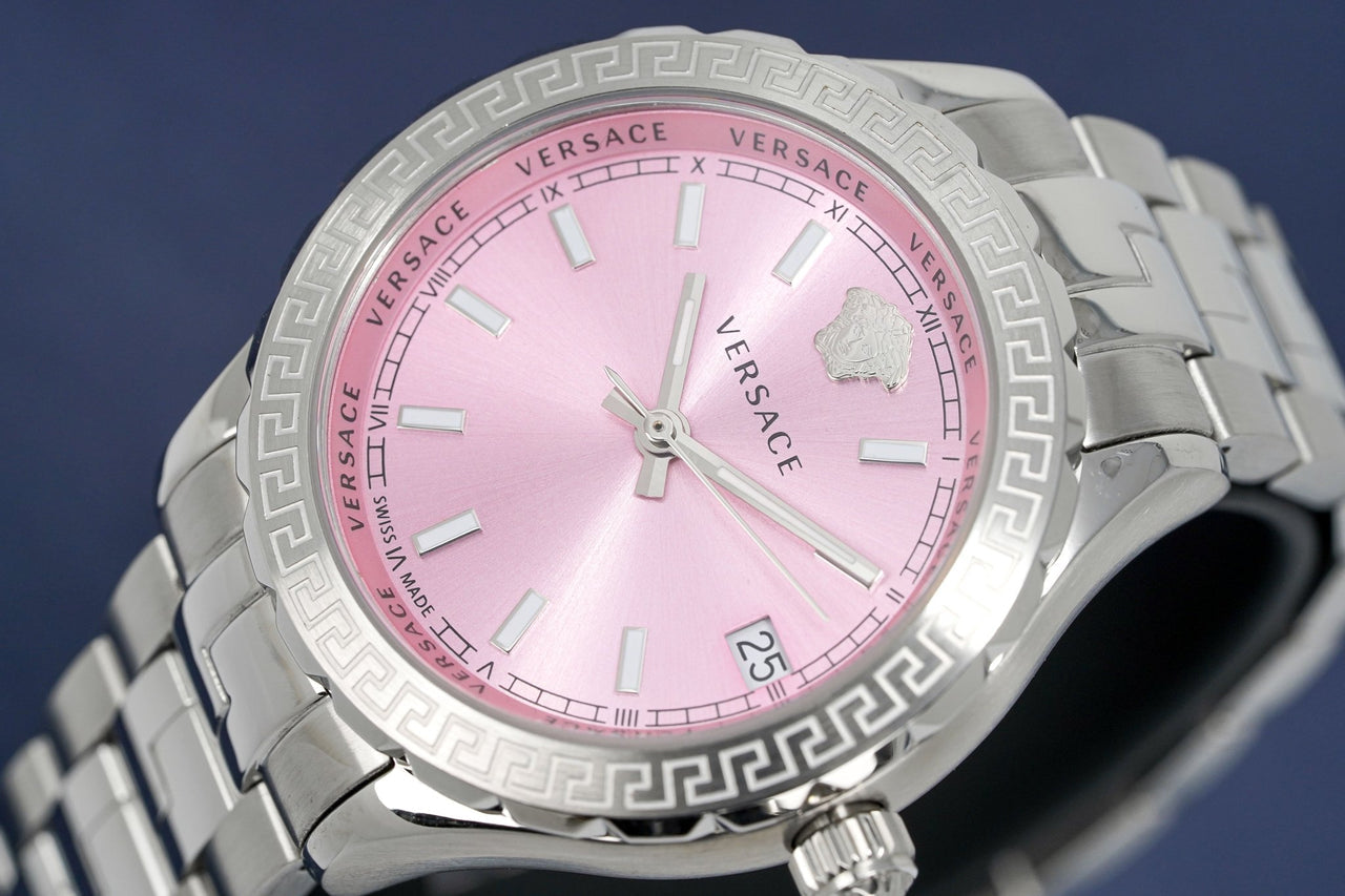  Shop Authentic Versace Hellenyium Pink Dial Silver Steel Strap Watch for Women - V12010015 - Luxxuri