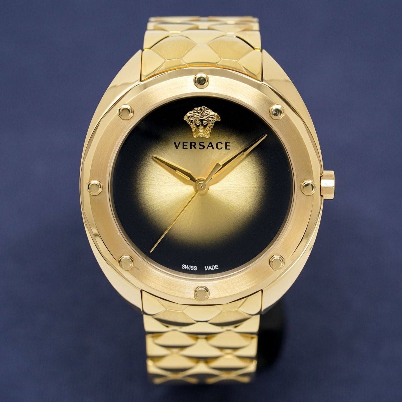  Shop Authentic Versace Shadov Quartz Gold Dial Gold Steel Strap Watch for Women - VEBM00618 - Luxxuri