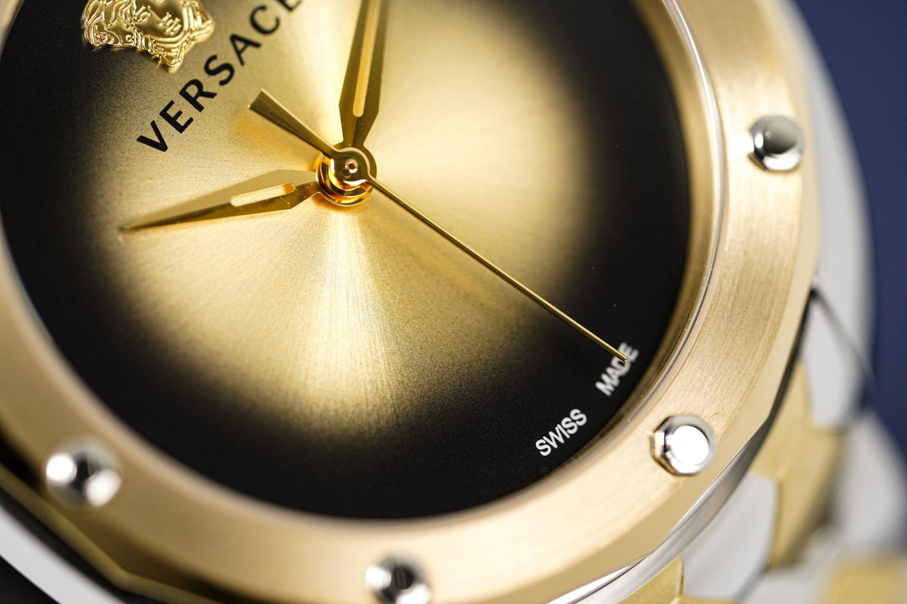  Shop Authentic Versace Shadov Quartz Gold Dial Two Tone Steel Strap Watch for Women - VEBM00518 - Luxxuri