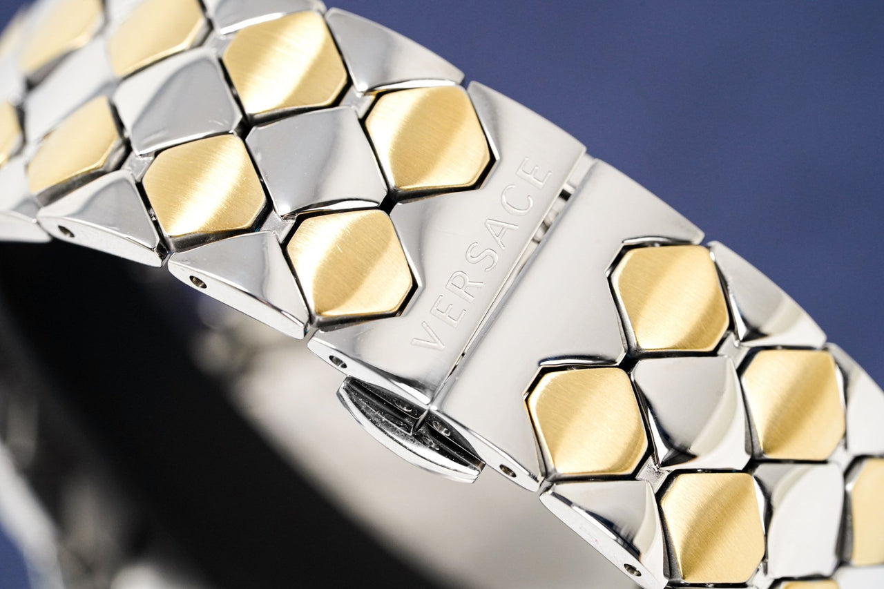  Shop Authentic Versace Shadov Quartz Gold Dial Two Tone Steel Strap Watch for Women - VEBM00518 - Luxxuri
