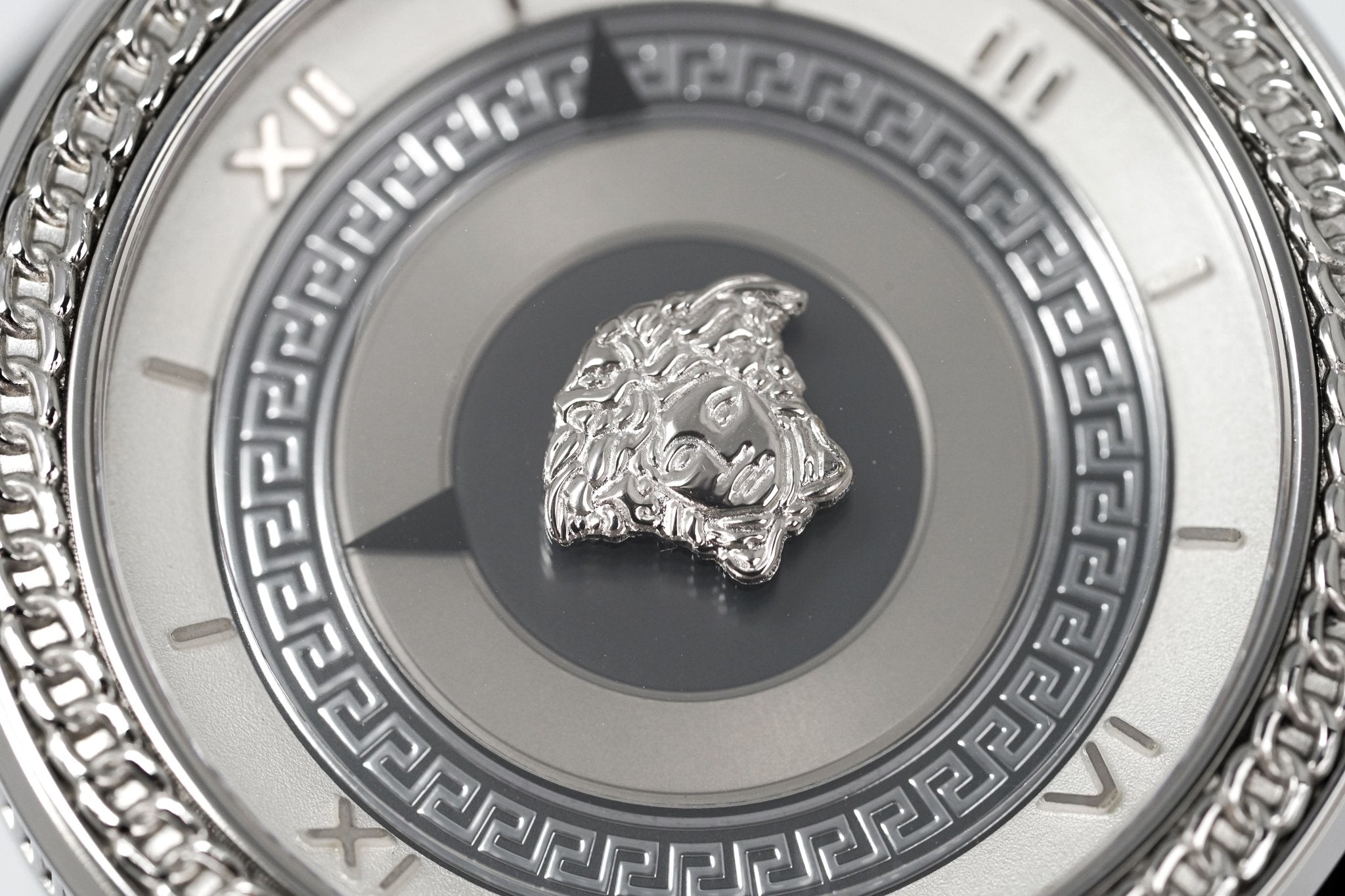 Versace V Metal Icon Silver Dial Black & Silver Strap Watch for Women - VLC010014