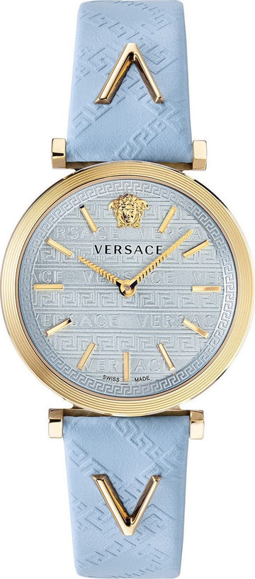  Shop Authentic Versace V-Twist Blue Dial Blue Leather Strap Watch for Women - VELS00319 - Luxxuri