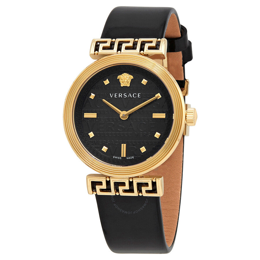  Shop Authentic Versace Greca Meander Black Dial Black Leather Strap Watch for Women - VELW00420 - Luxxuri