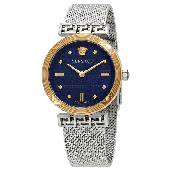 Versace Meander Blue Dial Silver Mesh Bracelet Watch for Women - VELW00520