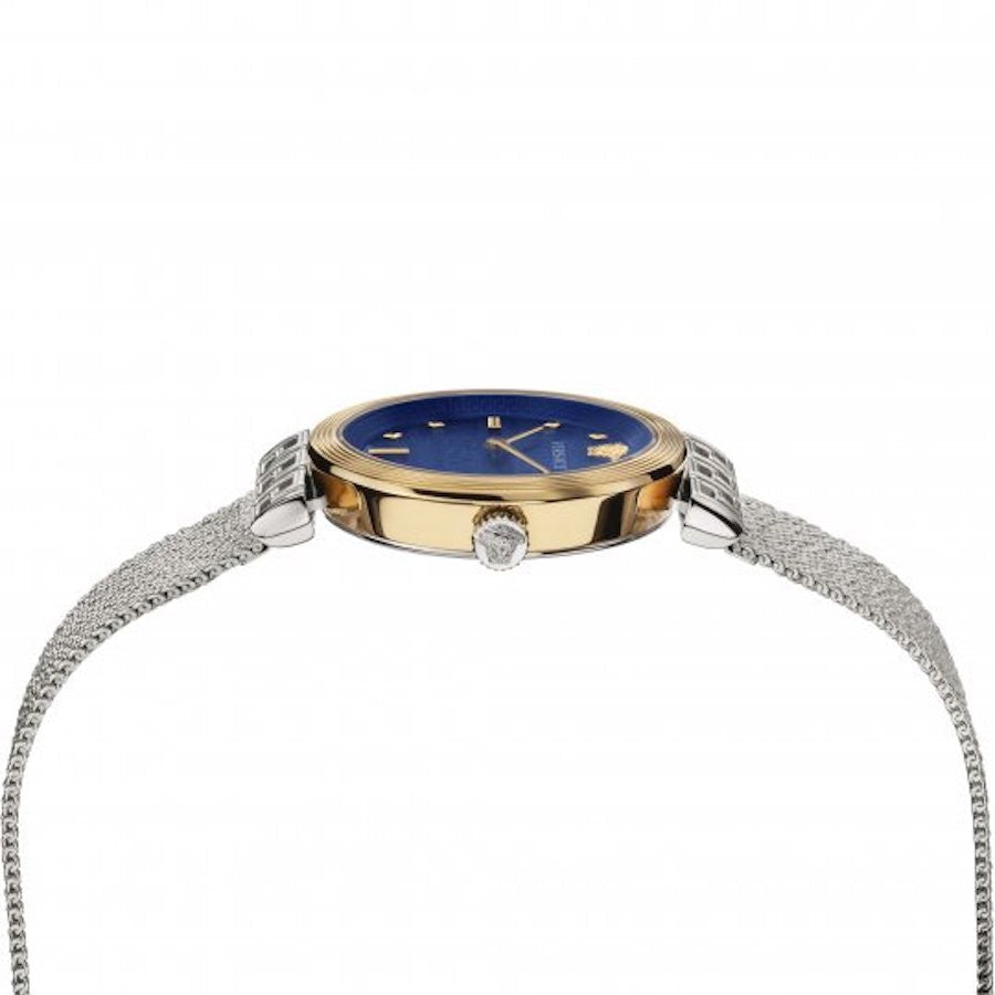  Shop Authentic Versace Meander Blue Dial Silver Mesh Bracelet Watch for Women - VELW00520 - Luxxuri