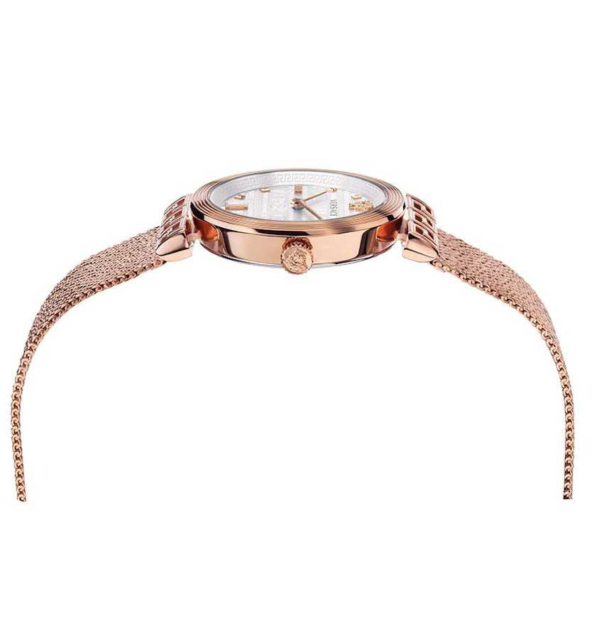 Versace Meander White Dial Rose Gold Mesh Bracelet Watch for Women - VELW00620