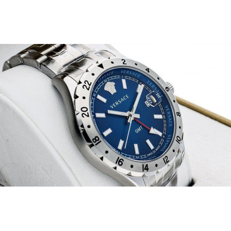  Shop Authentic Versace Hellenyium GMT Blue Dial Silver Steel Strap Watch for Men - V11010015 - Luxxuri
