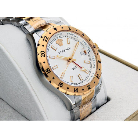  Shop Authentic Versace Hellenyium GMT Silver Dial Two Tone Steel Strap Watch for Men - V11030015 - Luxxuri