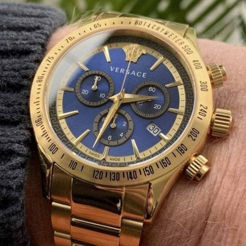  Shop Authentic Versace Classic Chronograph Quartz Blue Dial Gold Steel Strap Watch For Men - VEV700619 - Luxxuri
