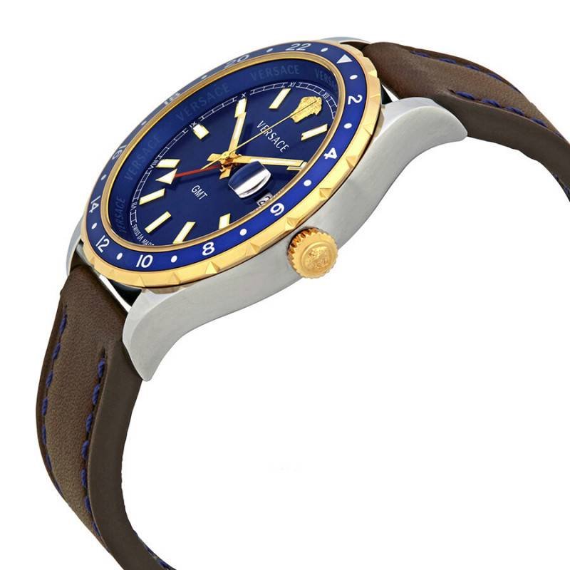 Shop Authentic Versace Hellenyium GMT Blue Dial Brown Leather Strap Watch for Men - V11080017 - Luxxuri