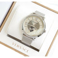  Shop Authentic Versace V-Circle Silver Dial Silver Mesh Bracelet Watch for Men - VBQ060017 - Luxxuri