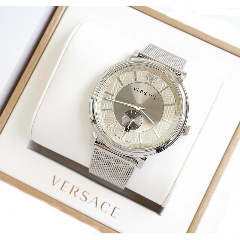  Shop Authentic Versace V-Circle Silver Dial Silver Mesh Bracelet Watch for Men - VBQ060017 - Luxxuri