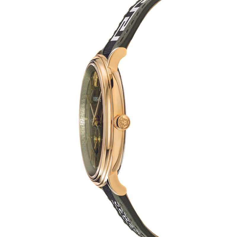  Shop Authentic Versace V-Circle Quartz Green Dial Green Leather Strap Watch for Men - VEBQ01519 - Luxxuri