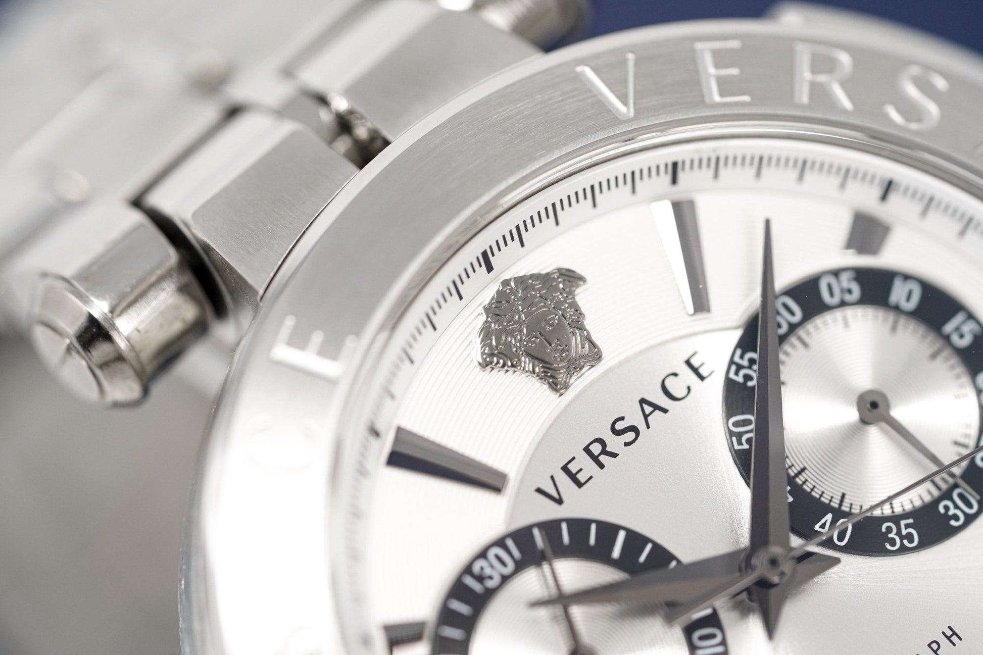  Shop Authentic Versace Aion Chronograph White Dial Silver Steel Strap Watch for Men - VBR040017 - Luxxuri