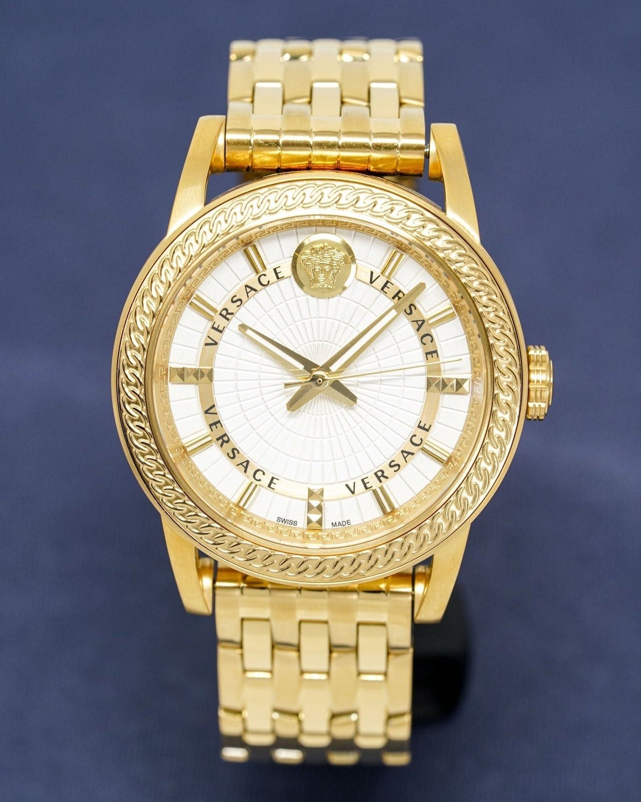  Shop Authentic Versace Code Quartz Silver Dial Gold Steel Strap Watch For Men - VEPO00420 - Luxxuri