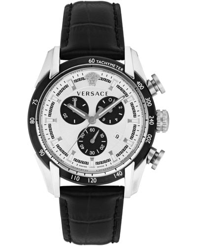  Shop Authentic Versace V-Ray Quartz Silver Dial Black Leather Strap Watch for Men - VDB010014 - Luxxuri