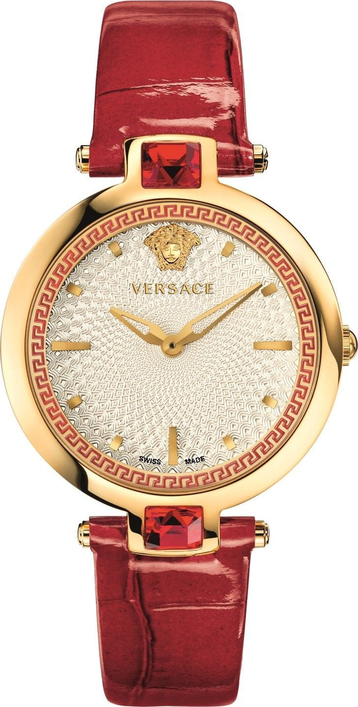  Shop Authentic Versace Crystal Gleam White Dial Red Leather Strap Watch For Women - VAN040016 - Luxxuri