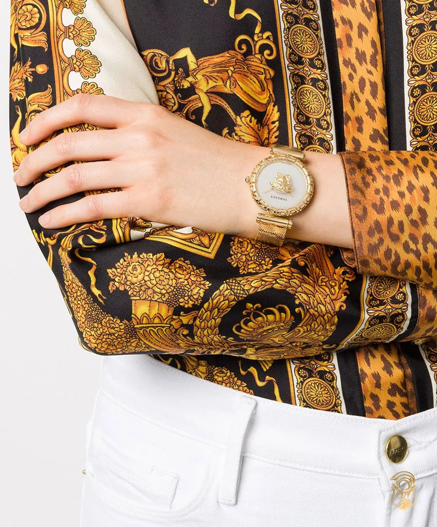  Shop Authentic Versace Palazzo Empire Greca White Dial Gold Mesh Bracelet Watch for Women - VEDV00619 - Luxxuri