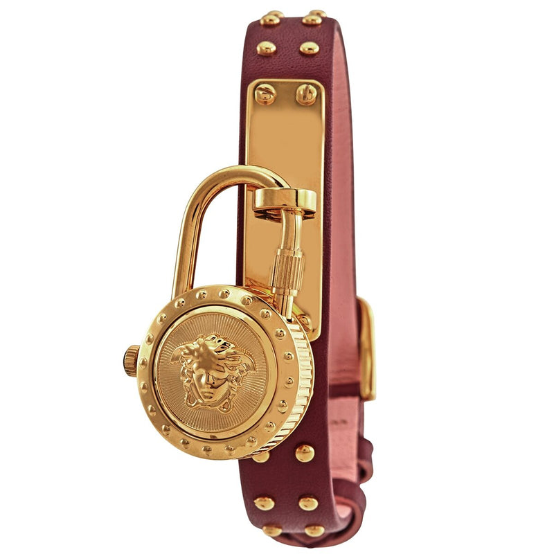  Shop Authentic Versace Medusa Lock Icon Gold Dial Red Leather Strap Watch for Women - VEDW00319 - Luxxuri