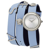  Shop Authentic Versace V Flare Silver Dial Blue Leather Strap Watch for Women - VEBN00118 - Luxxuri