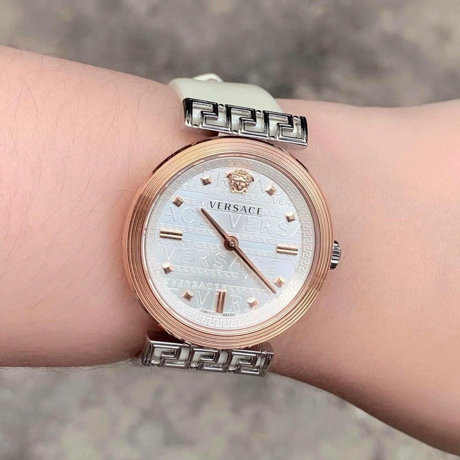  Shop Authentic Versace Greca White Dial White Leather Strap Watch for Women - VELW00120 - Luxxuri