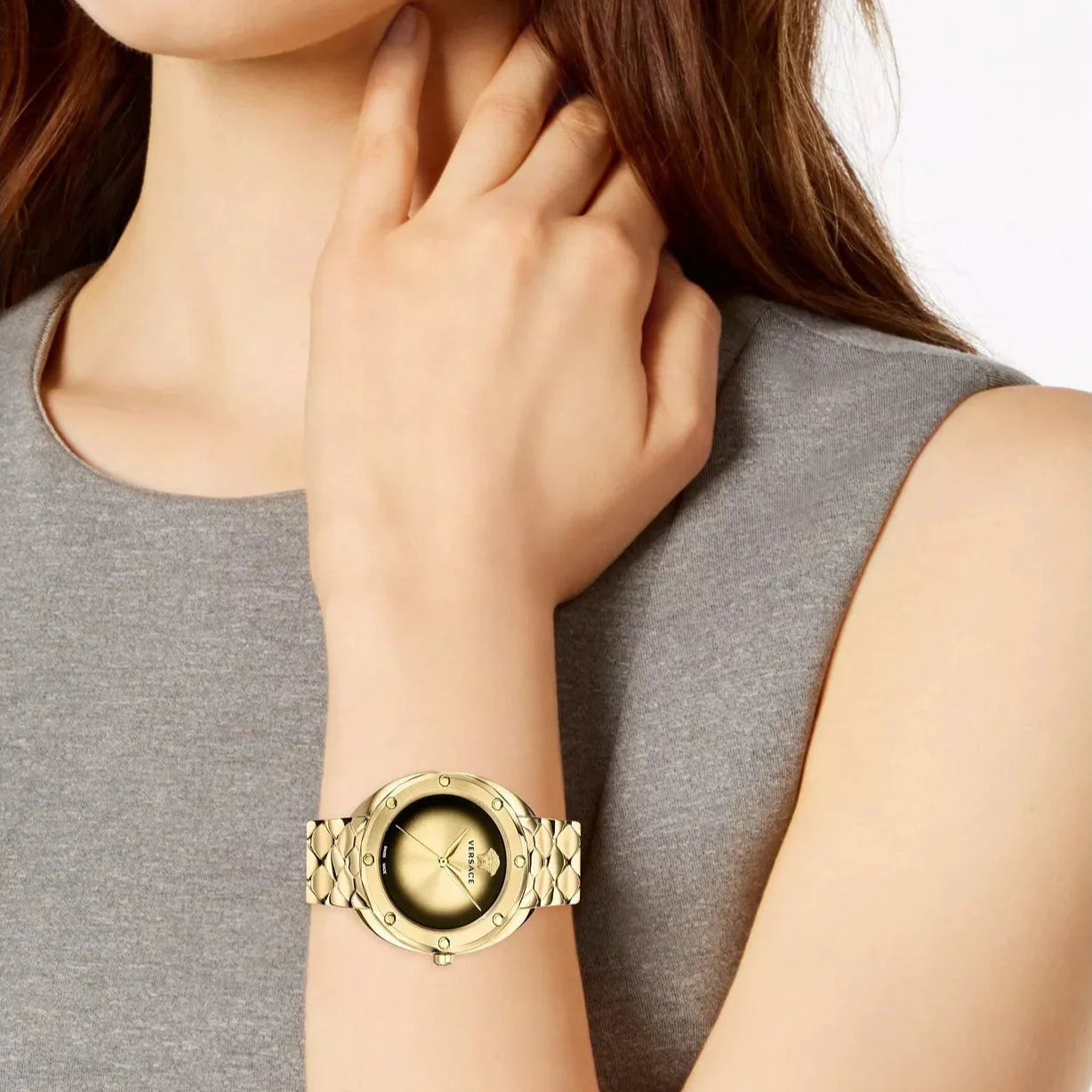  Shop Authentic Versace Shadov Quartz Gold Dial Gold Steel Strap Watch for Women - VEBM00618 - Luxxuri