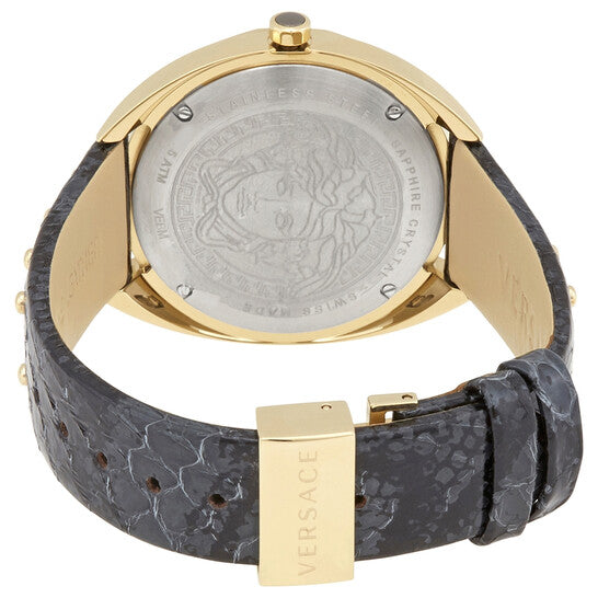  Shop Authentic Versace Shadov Quartz Gold Dial Black Leather Strap Watch for Women - VEBM01118 - Luxxuri