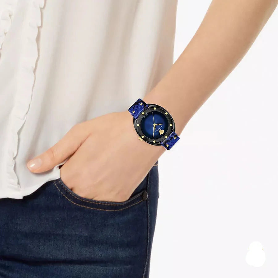  Shop Authentic Versace Shadov Quartz Black Dial Blue Leather Strap Watch for Men - VEBM00418 - Luxxuri