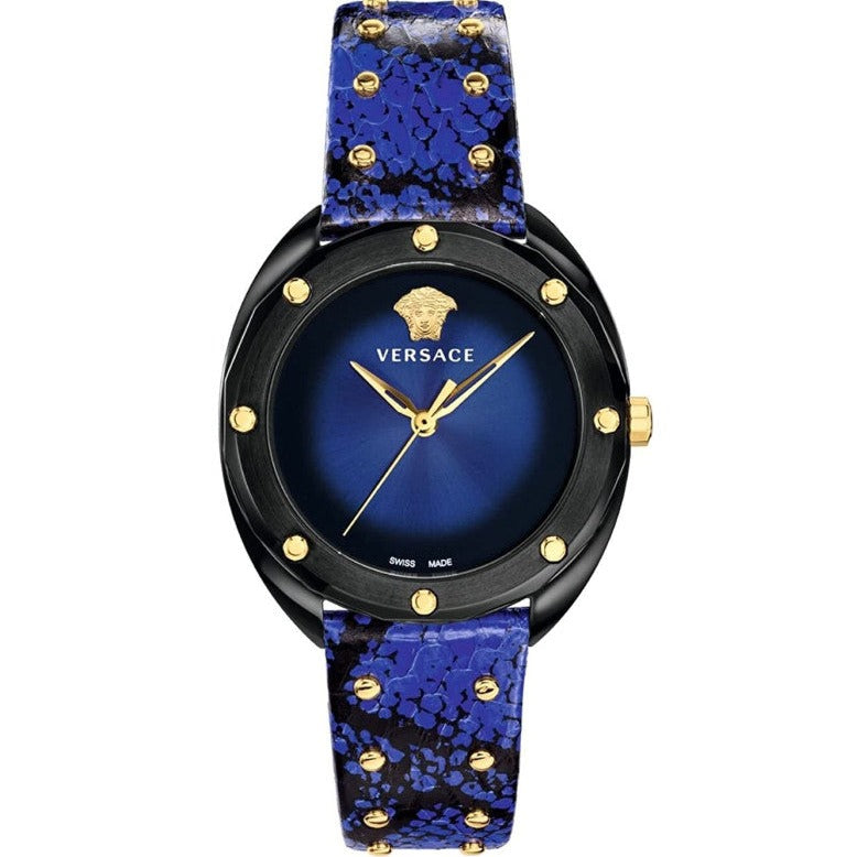  Shop Authentic Versace Shadov Quartz Black Dial Blue Leather Strap Watch for Men - VEBM00418 - Luxxuri