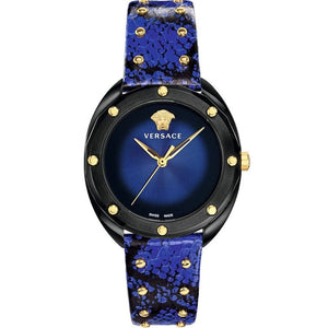  Shop Authentic Versace Shadov Quartz Black Dial Blue Leather Strap Watch for Men - VEBM00418 - Luxxuri