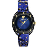  Shop Authentic Versace Shadov Quartz Black Dial Blue Leather Strap Watch for Men - VEBM00418 - Luxxuri