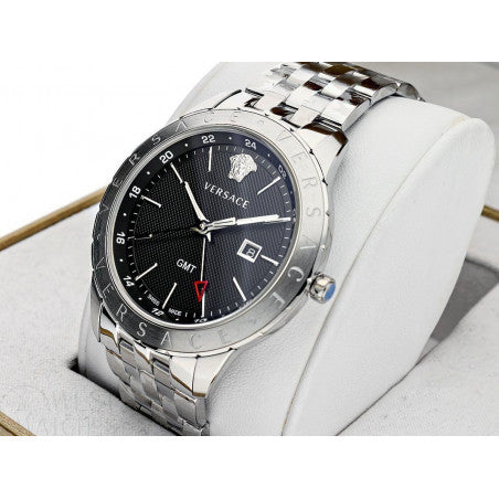  Shop Authentic Versace Univers Analog Black Dial Silver Steel Strap Watch for Men - VEBK00418 - Luxxuri