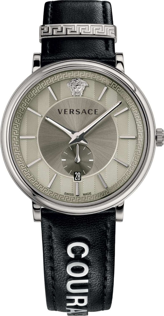  Shop Authentic Versace V-Circle Black Manifesto Courage Quartz Silver Dial Black Leather Strap Watch for Men - VBQ080017 - Luxxuri