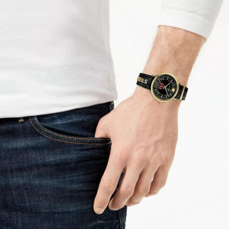  Shop Authentic Versace V-Circle Manifesto Edition Black Dial Black Leather Strap Watch for Men - VBQ050017 - Luxxuri