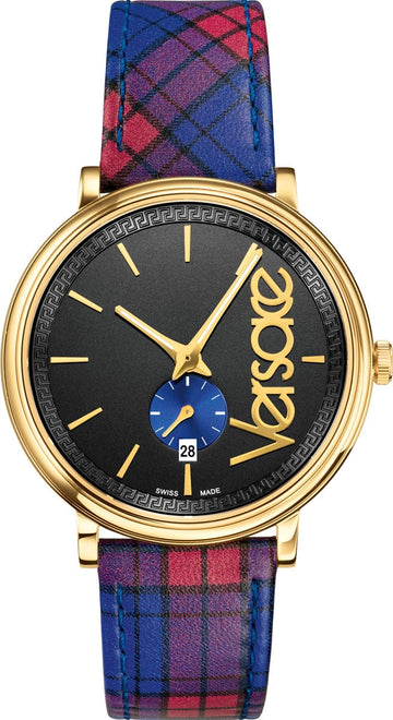  Shop Authentic Versace V-Circle The Clans Edition Black Dial Red & Blue Leather Strap Watch for Women - VEBQ00218 - Luxxuri