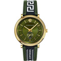  Shop Authentic Versace V-Circle Quartz Green Dial Green Leather Strap Watch for Men - VEBQ01519 - Luxxuri