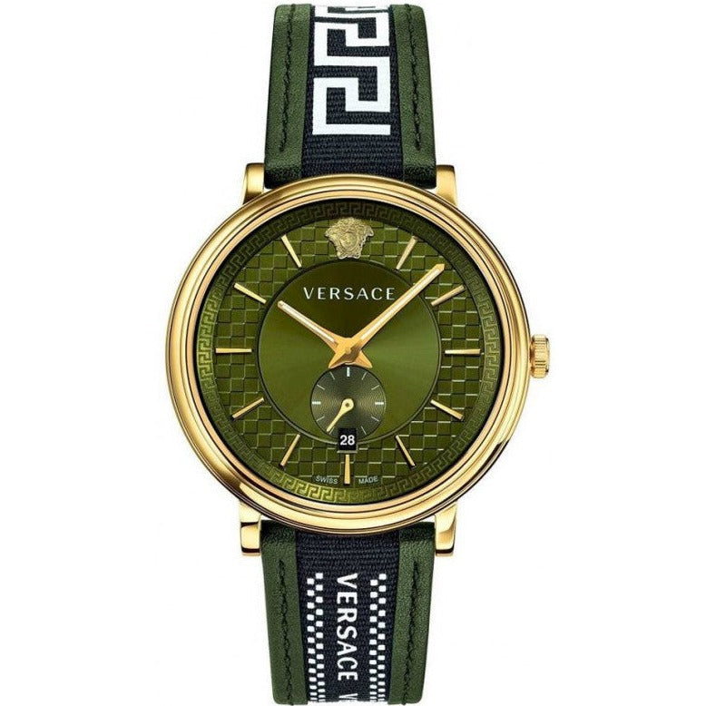  Shop Authentic Versace V-Circle Quartz Green Dial Green Leather Strap Watch for Men - VEBQ01519 - Luxxuri