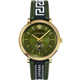  Shop Authentic Versace V-Circle Quartz Green Dial Green Leather Strap Watch for Men - VEBQ01519 - Luxxuri
