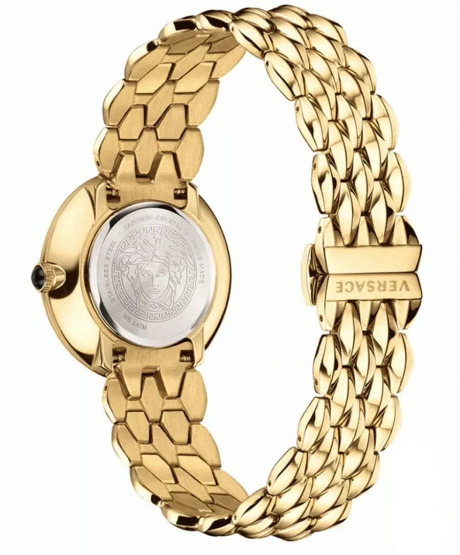  Shop Authentic Versace V Flare Diamonds Silver Dial Gold Steel Strap Watch for Women - VEBN00918 - Luxxuri