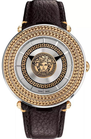  Shop Authentic Versace V Metal Icon Quartz Silver Dial Brown Leather Strap Watch For Men - VQL010015 - Luxxuri