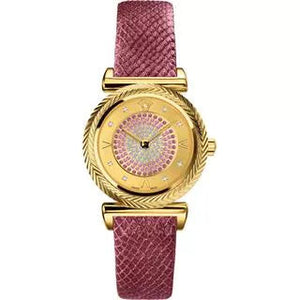 Shop Authentic Versace V-Motif Vintage Logo Diamonds Gold Dial Pink Leather Strap Watch for Women - VERE01118 - Luxxuri
