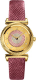  Shop Authentic Versace V-Motif Vintage Logo Diamonds Gold Dial Pink Leather Strap Watch for Women - VERE01118 - Luxxuri