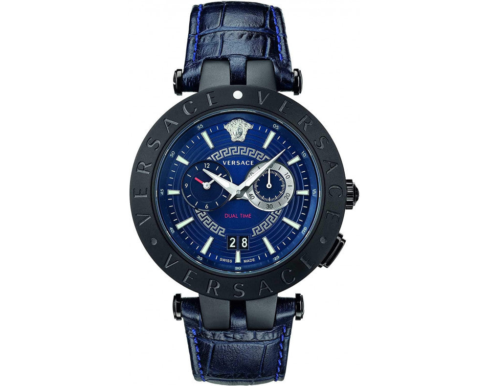  Shop Authentic Versace V Race Chronograph Quartz Blue Dial Blue Leather Strap Watch For Men - VEBV00419 - Luxxuri