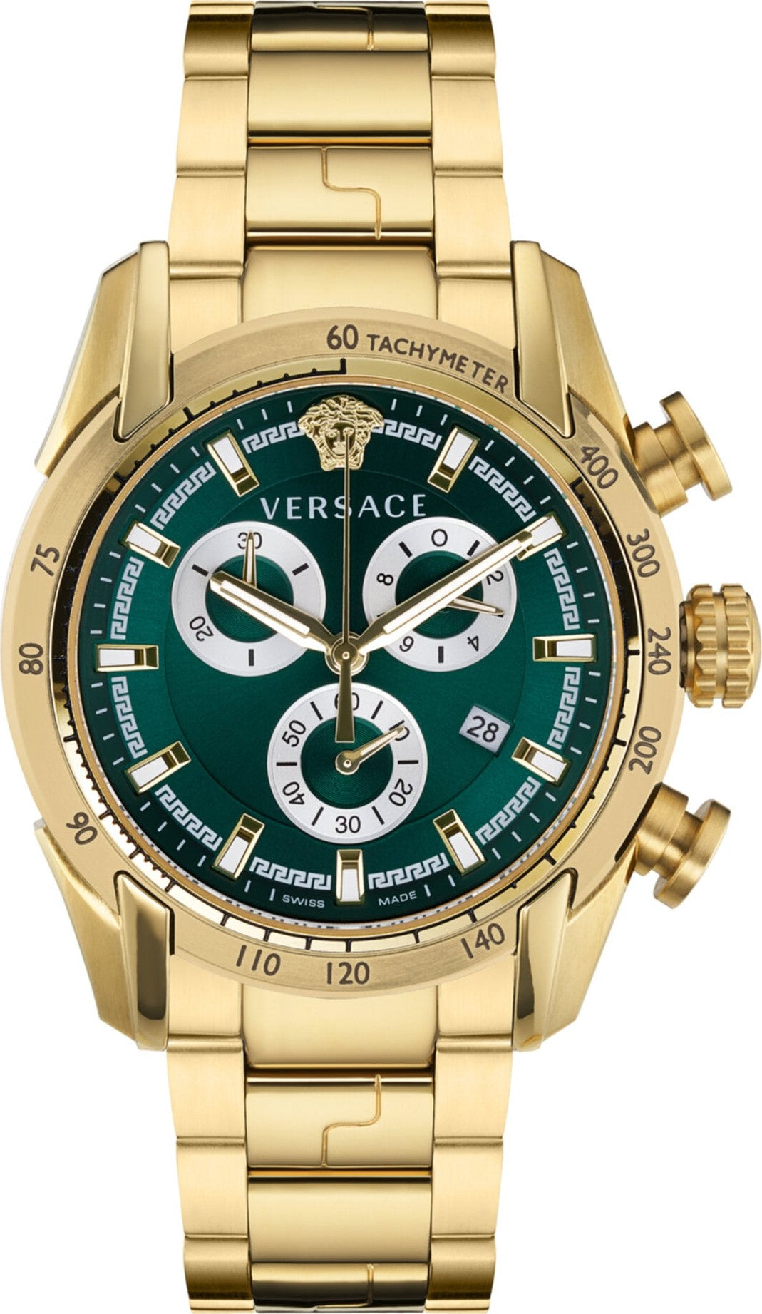  Shop Authentic Versace V-Ray Chronograph Quartz Green Dial Gold Steel Strap Watch For Men - VE2I00621 - Luxxuri