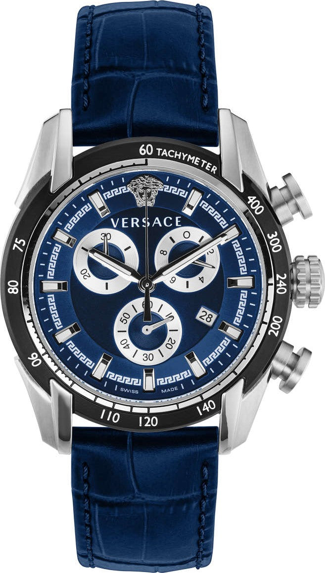  Shop Authentic Versace V-Ray Chronograph Quartz Blue Dial Blue Leather Strap Watch for Men - VE2I00721 - Luxxuri
