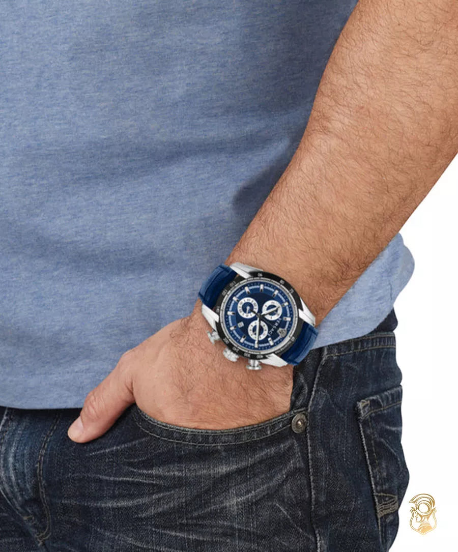  Shop Authentic Versace V-Ray Chronograph Quartz Blue Dial Blue Leather Strap Watch for Men - VE2I00721 - Luxxuri