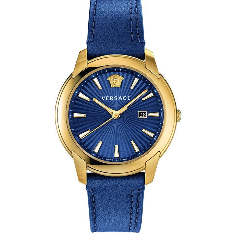  Shop Authentic Versace V-Urban Quartz Blue Dial Blue Leather Strap Watch for Men - VELQ00319 - Luxxuri