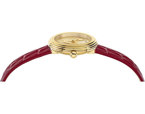 Shop Authentic Versace Virtus Mini Quartz Gold Dial Red Leather Strap Watch For Women - VET300521 - Luxxuri